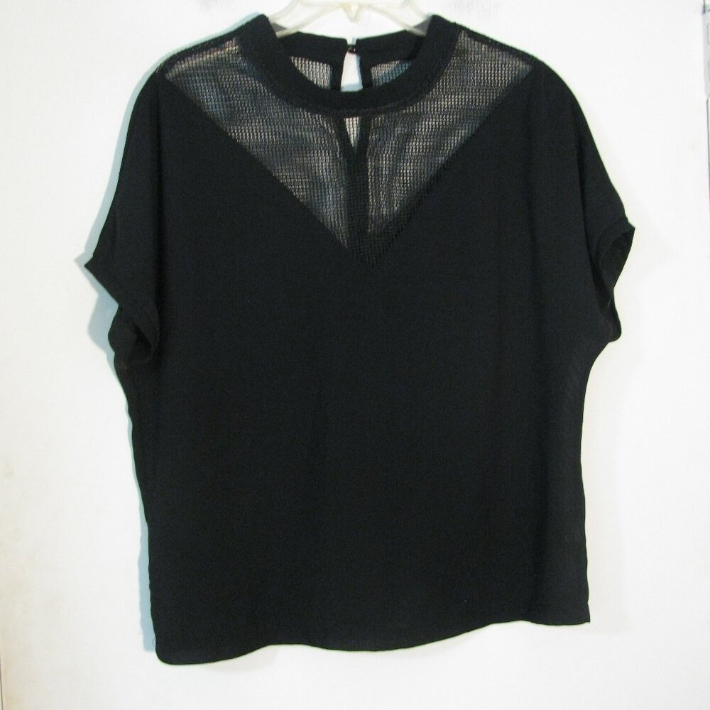 * Shein Black Blouse Medium Black with Mesh Detail Short Sleeve